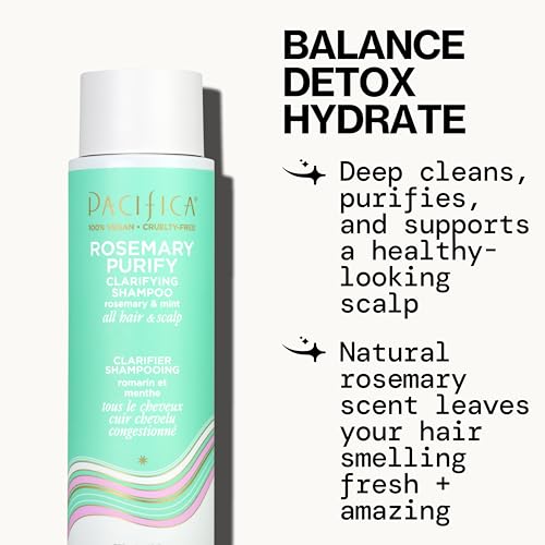 PACIFICA CLARIFYING SHAMPOO – ROSEMARY PURIFY INVIGORATING SHAMPOO W/SOOTHING MINT FOR DETOXING HAIR & SCALP BUILD-UP, SULFATE & SILICONE FREE – VEGAN & CRUELTY-FREE DERMATOLOGIST TESTED