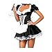 Ciel Infini Women's French Maid Costume Sexy Satin Layered Halloween Fancy Dress,Black,Tag XL=US M