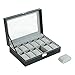 Soufull 12 Grid Watch Box Jewelry Display Case with Metal Lock and Key