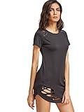 Verdusa Women's Round Neck Short Sleeve Ripped Casual Basic Top T-shirt