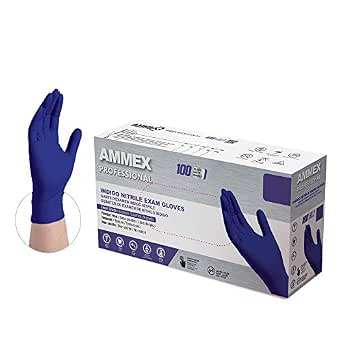 Ammex Ainpf Indigo Nitrile Glove, Medical Exam, Latex Free, Disposable, Powder Free, Small (Box Of 100) (5448095620386)