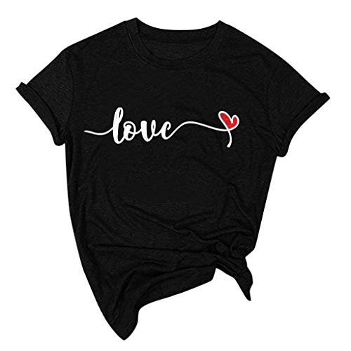 Lutos Short Sleeve Valentine’s Day Graphic Shirts for Women O-Neck Heart Print Holiday T Shirts Tops