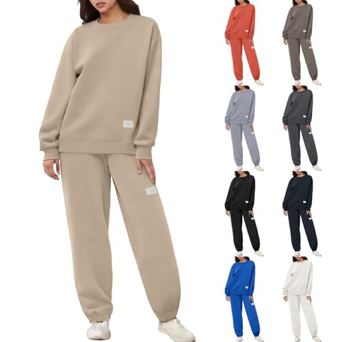 2 Piece Sets for Women Women's Ribbed Activewear Set Soft Cotton Blend High Waist Jogger and Drop Shoulder Sweatshirt for Workout Yoga Lounge Autumn Clothes Women