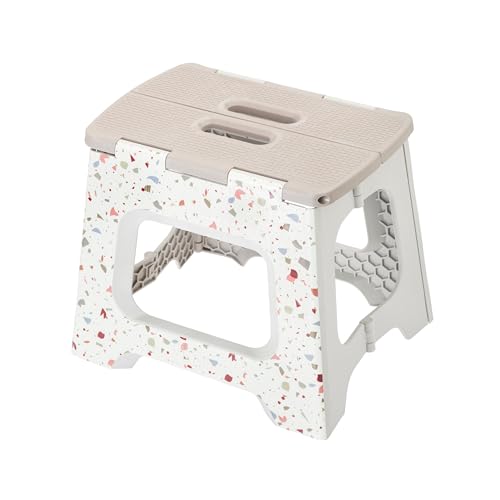 Vigar Compact Step Stool Foldable, 12-1/2-inch Step Stools for Adults up to 330 Pound, Lightweight Stool, Non-Slip Folding Step Stool, Grey Terrazo Pattern