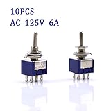 URBEST 10Pcs AC 125V 6A ON-OFF-ON 3 Position 6 Pin DPDT Mini Toggle Switch