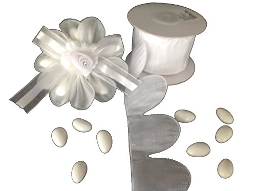 White Pull Bow Ribbon for Jordan Almond Candy Flower 10 Yards - Thumbnail 2