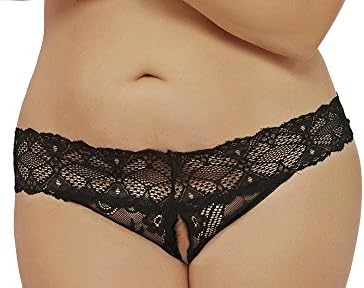 Lacy Line Plus Size Sexy Crotchet Lace Open Crotch Thong (Plus Size, Black)