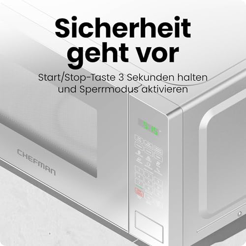 Chefman Microwave 20 L, 800 W, 6 Presets, 10 Power Levels | Digital display, eco mode, memory function, mute, child lock