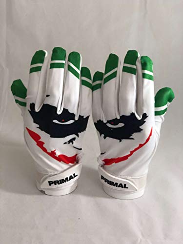 Primal Gloves Smiley Joker Football Receiver Gloves (White, Large)