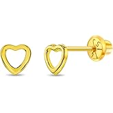 14k Yellow Gold Young Girls Tiny 5mm Open Heart Screw Back Earrings for Children - Simple * Classic Heart Earrings with Safety Screw Locking Backs - Little Heart Earrings for Toddlers