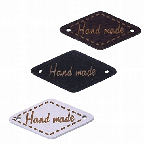 bangdan "HAND MADE" Rhombus-Shaped Craft Buttons / Tags, 1-1/16" x 1/2" 10 pcs (white)