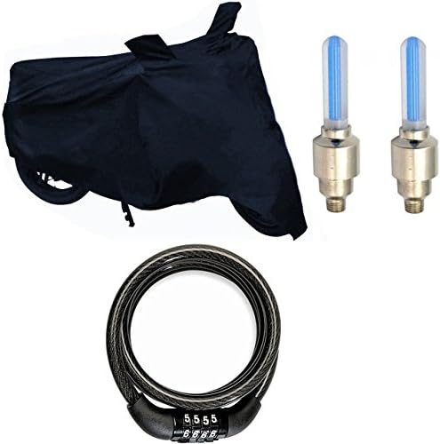 Motoway 1 Bike Body Cover for Royal Enfield Twin Spark, 2 Wheel Light with Sensor Motion Tyre Valve Cap, 1 Number Lock Combo
