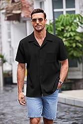 COOFANDY Men's Waffle Shirt Button Down Short