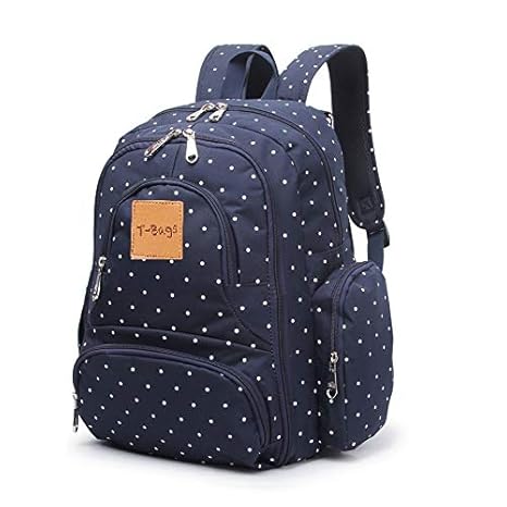 T-Bags Mommy And Baby Polka Dot Blue Backpack Diaper Bag With Changing Mat And Bottle Pouch,Stroller Hook