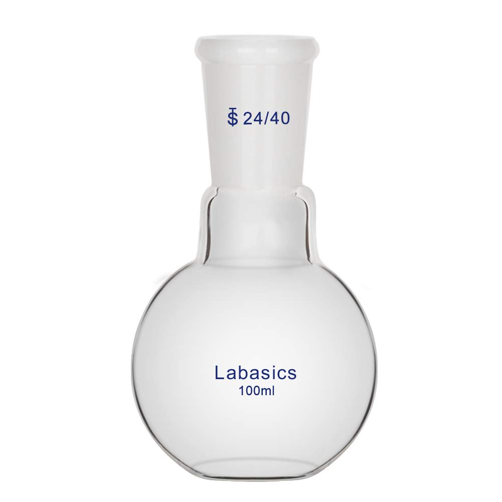 Labasics Glass 100ml Single Neck Flat Bottom Boiling Flask, with 24/40 Standard Taper Outer Joint, 100ml