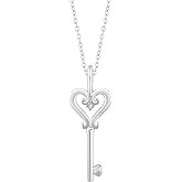 FB Jewels 925 Sterling Silver .006 CT Diamond Key 16-18" Necklace