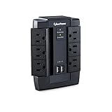 CyberPower CSP600WSU Surge Protector, 1200J/125V, 6-AC Swivel Outlets, 2 USB Charging Ports, Wall Tap Design