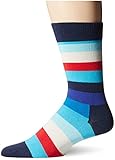 Happy Socks Men's 1Pk Unisex Combed Cotton Crew Stripe, Blue/Red/White, 10-13