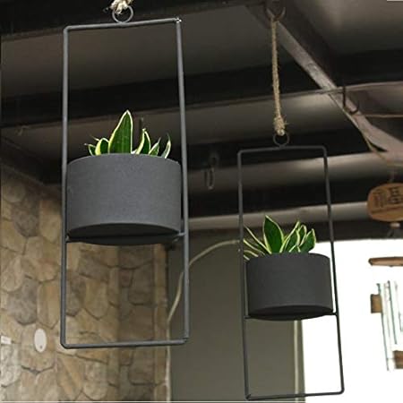 TRUPHE Metal Indoor/Outdoor Hanging Planters - Black, Set of 2