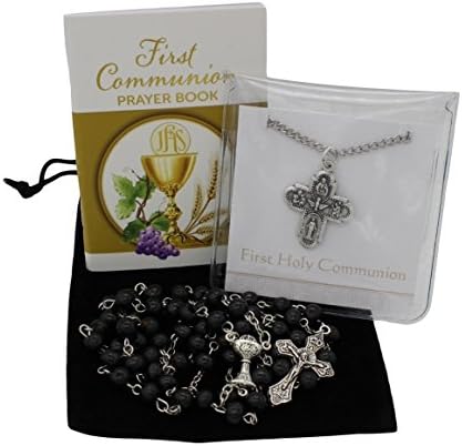 Boys First Communion Gift Set with Prayer Book Rosary and 4 Way Cross