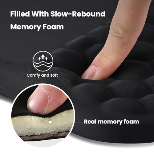 EooCoo Mouse Pad Ergonómica con Diseño de Masaje, Gruesa Alfombrilla de Mouse Reposamuñecas de Espuma Viscoelástica, Tapete para Mouse Base de Poliuretano Antideslizante, Negro
