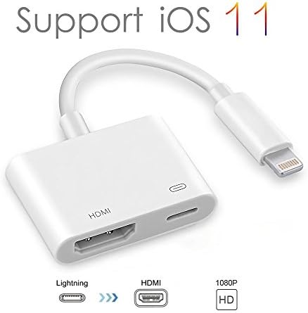 Lightning to HDMI, Lightning Digital AV Adapter with Lightning Charging Port for HD TV Monitor Projector 1080P for Select iPhone, iPad and iPod Models