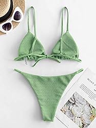 ZAFUL Womens Textured Tie String Bikini Swimwear