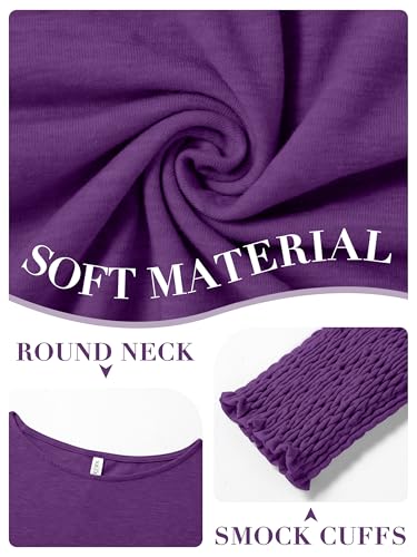 SUCOLAN WOMEN’S 2024 FASHION TOPS LONG SLEEVE T-SHIRTS CUTE CREWNECK BASIC BUSINESS TEES LOOSE FITTED CASUAL BLOUSES PURPLE