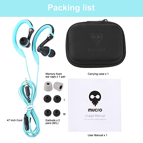 mucro Wired Earbuds Sport Headphones with Over Ear Hooks Sweatproof in