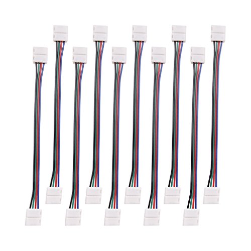 AspenTek 10mm Wide RGB LED Strip Light Connector Adapter 4 Pin Connector for 3528 5050 RGB Led Strip Light, No Need Welding, 10 Pack