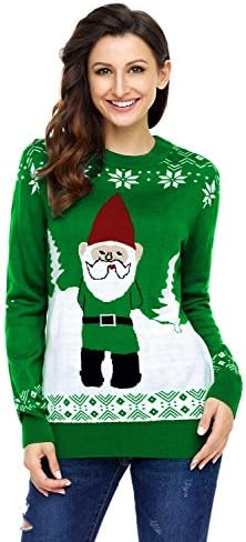 Lucklovell Women Santa Clause Holiday Sweater Christmas Costume ((US 8-10)M, Green)