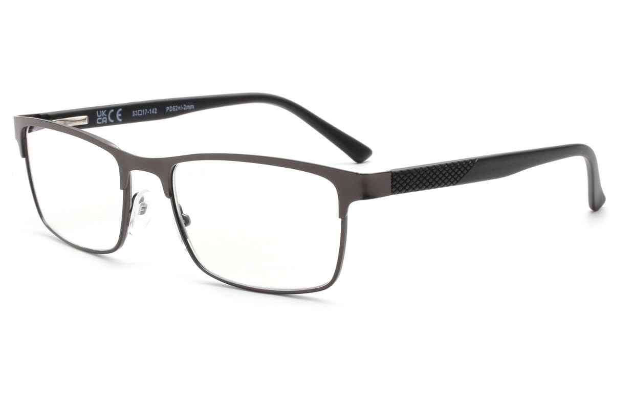 ZAVISH Blue Light Blocking Reading Glasses For Men Women Rectangle Metal Frame Spring Hinges Anti Blue Light UV Glare Filter Computer Screens & Case +3.00