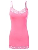JJ Perfection Women's Adjustable Spaghetti Strap Lace Trim Cami Tunic Tank Top NEONPINK M