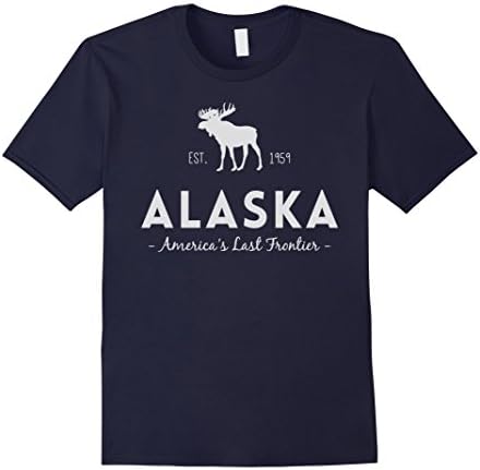 Men's Alaska America's Last Frontier T-Shirt With Moose 2XL Navy