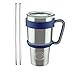 Livin' Well 30oz Tumbler Rambler Mug Set with Handle, Lid and Stainless Steel Straws – Double Walled & Vacuum Sealed To Keep Drinks Cold for 24 Hours – Blue
