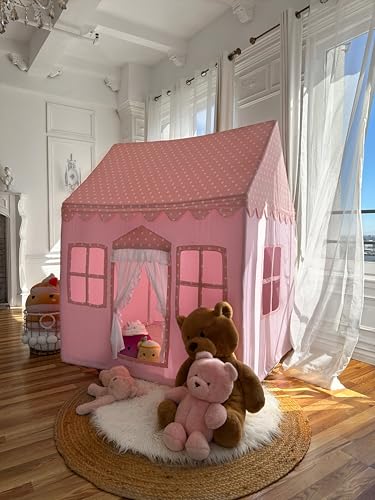 LiCosmo Extra Large Cotton Tent with Mat, Carry Bag, 33ft Lights, Side Window, Inside and Outside Pockets, Kids Tent Indoor | Kids Play Tent, CPSC Certified