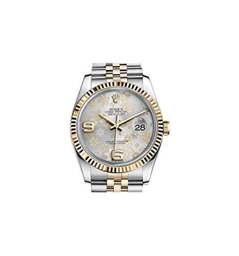 Rolex oyster perpetual datejust 36 silver floral motif …