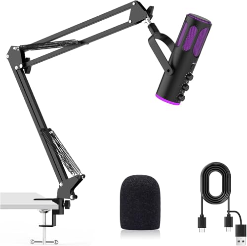 Ortizan USB Gaming Microphone PC with Swivel Arm, Mute and Monitoring | For streaming, podcast, YouTube, Discord, PS4/PS5 and Mac, with RGB light and pop filter