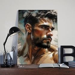 HMLZSJ Nude Muscle Male Torso Portrait Art Gay