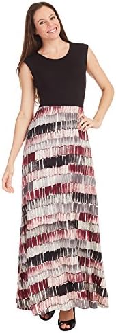 MK WDR1396 Womens Print Contrast Sleeveless Empire Line Maxi Dress XXXL WINE_BLACK