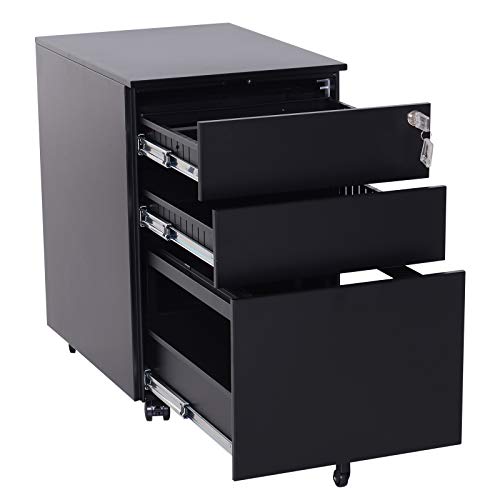 Vinsetto 24" Metal 3 Drawer Locking Under Desk Filing Cabinet On Wheels - Black