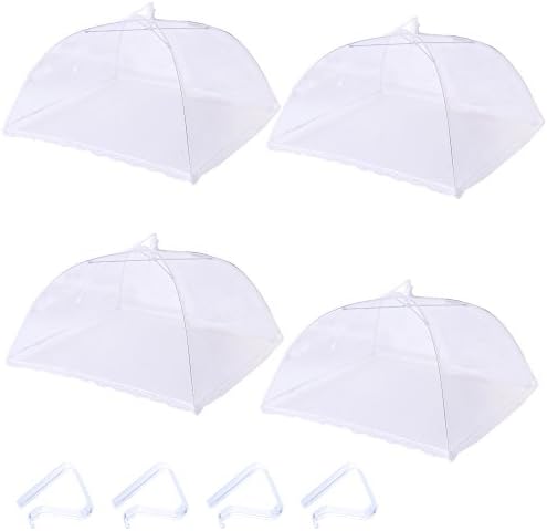 4 Packs Pop-up Mesh Food Covers and 4 Tablecloth Clips,Reusable and Collapsible Outdoor Food Tents Keep Out Flies,Bugs,Mosquitoes.Tablecloth Clamps Will Keep Your Picnic Tablecloth in Place,17 Inches