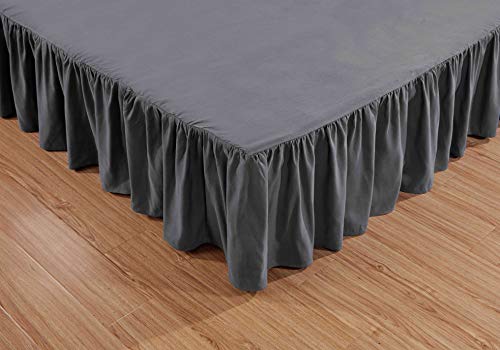 Sheets & Beyond Wrap Around Solid Luxury Hotel Quality Fabric Bedroom Dust Ruffle Wrinkle and Fade Resistant Gathered Bed Skirt 14 Inch Drop (Full, Charcoal) - Thumbnail 2