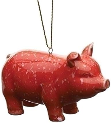 Prosperity Pig Red Speckled 3 X 2 Inch Glazed Ceramic Hanging Tree Ornament