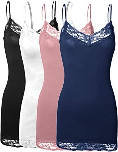ViiViiKay Women's Basic Spaghetti Strap Lace Trim Cami Tank Top Junior to Plus