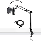 Audio-Technica AT2020 Condenser Studio Microphone with XLR Cable Knox Studio Stand and Pop Filter