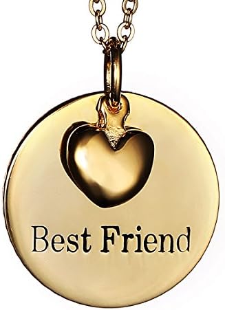 ML Gold Plated 925 Sterling Silver Love Heart And "Best Friend" Engraved Pendant Necklace (Yellow Gold Plated)