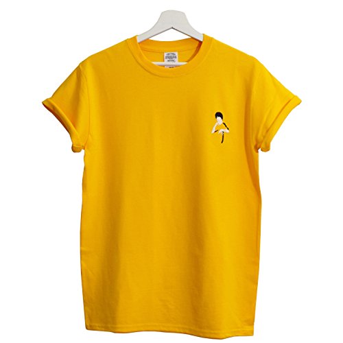 Actual Fact Bruce Lee Embroidered Yellow Tee T-Shirt (Small-XXLarge)