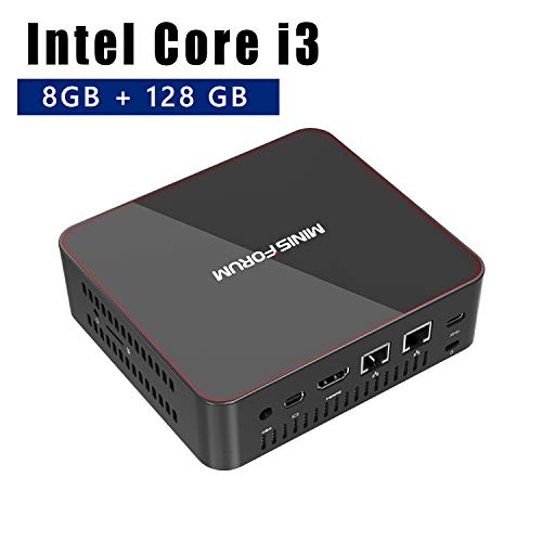 Mini PC Intel Core i3-5005U Mini Computer, Expandable RAM 8GB 128GB SSD, Support Windows 10 Pro, Linux and Chromium, HDMI/Mini DP/USB-C 4K@60Hz Output, 2 x Ethernet Port, 3 x USB 3.0