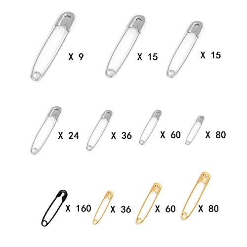 575 Pieces Safety Pins - 3 Colors 19mm - 54mm Assorted Sizes Safety Pins for Home Office Use Art Craft Sewing Jewelry Making